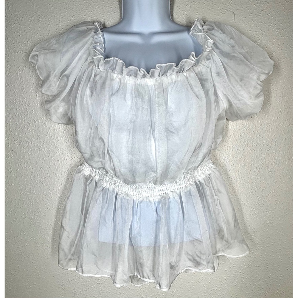 Scarlet Darkness Sheer Ruffle Off Shoulder Peasant Top Peplum Large Coquette EUC